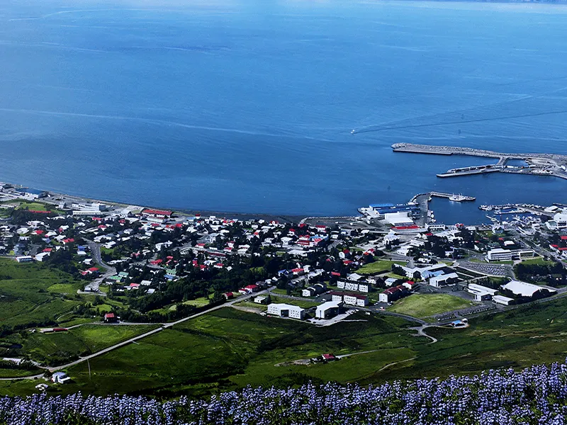 Húsavík set fra bjergside