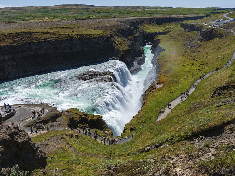 Gullfoss vandfaldet i Island set fra luften