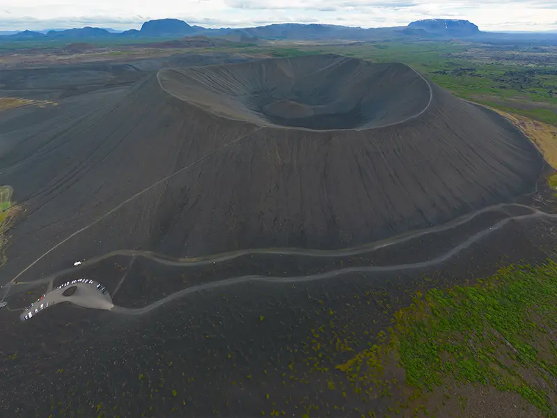 Skútustaðagígar vulkan krater set fra luften