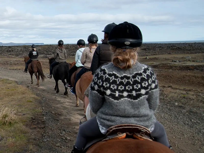 Piger rider på Islandske heste