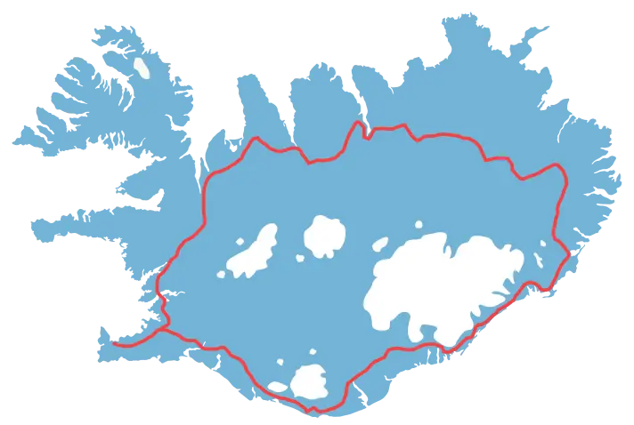 Kort over Island med markerede rejseruter