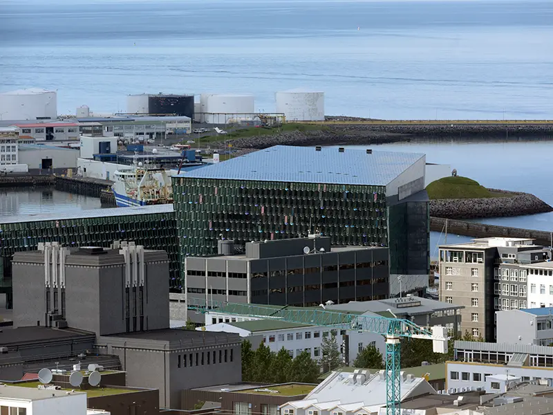 Kulturcenteret Harpa set fra luften