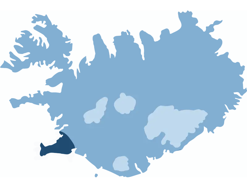 Kort over Island med rute markeret