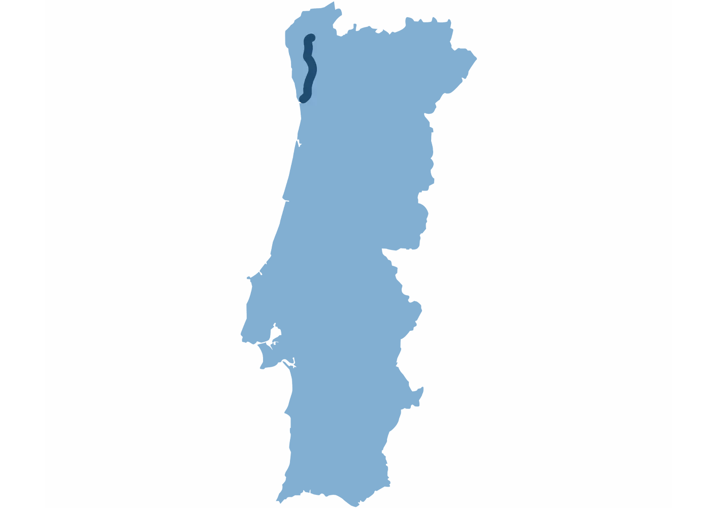 kort over portugal med rutemarkering