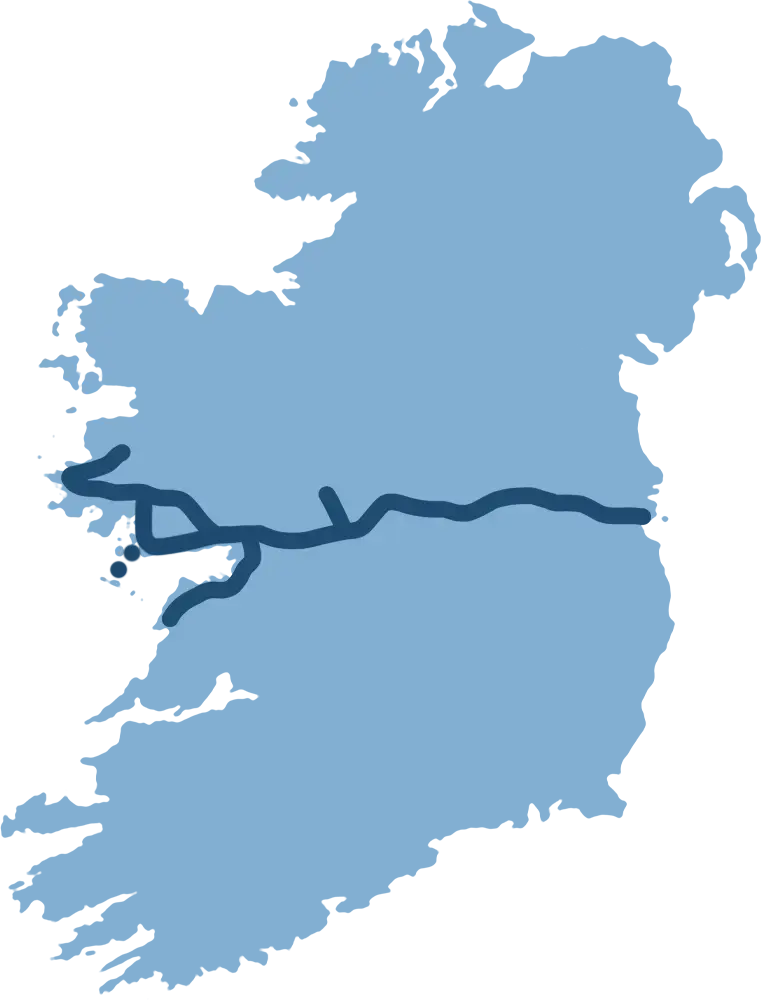 rute på kort over irland